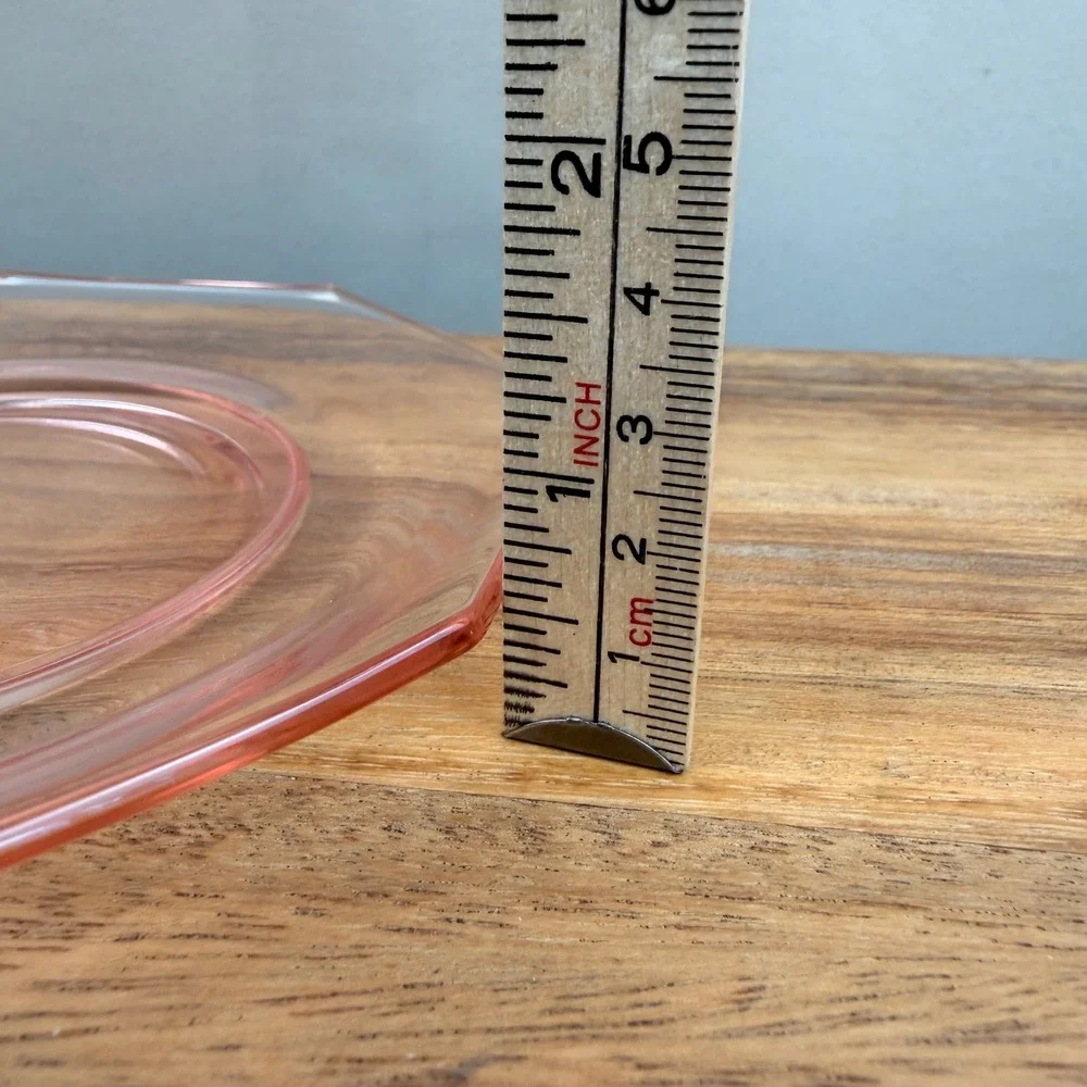 Vintage Pink Depression Glass Octagonal Salad Plate Art Deco 8.25 Inch Set of 4